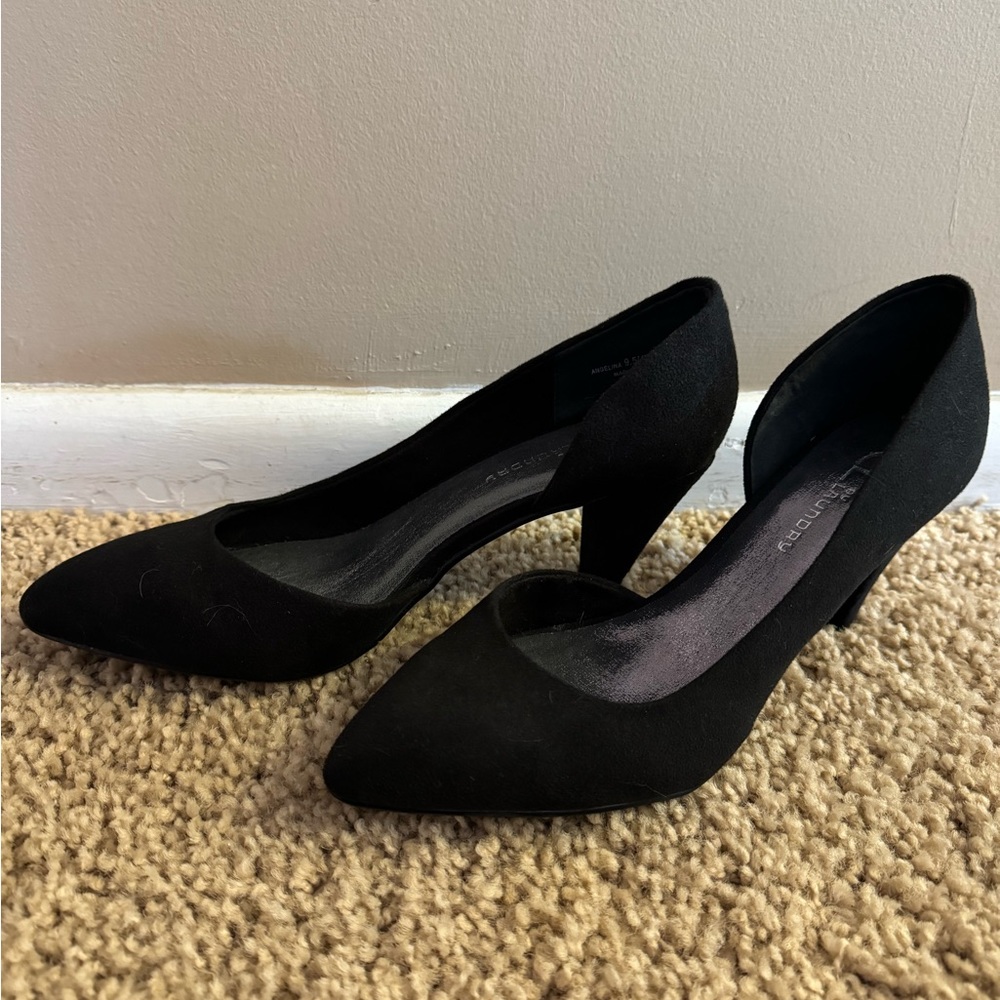 CL by Laundry Black Suede Heel, side cut out, size 9.5